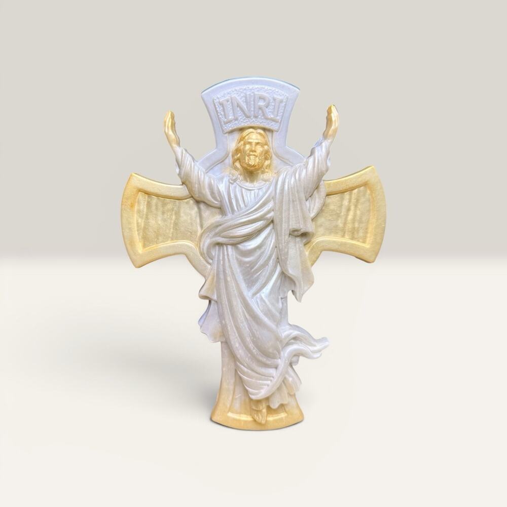 Pearlescent Jesus Cross Decor | Christian Gift | Faith Inspired Home Crucifix - Picture 1 of 4
